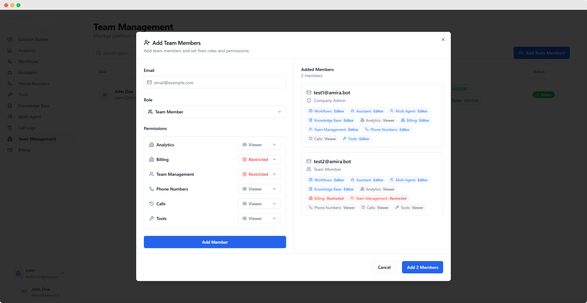 Add Team Members Dialog