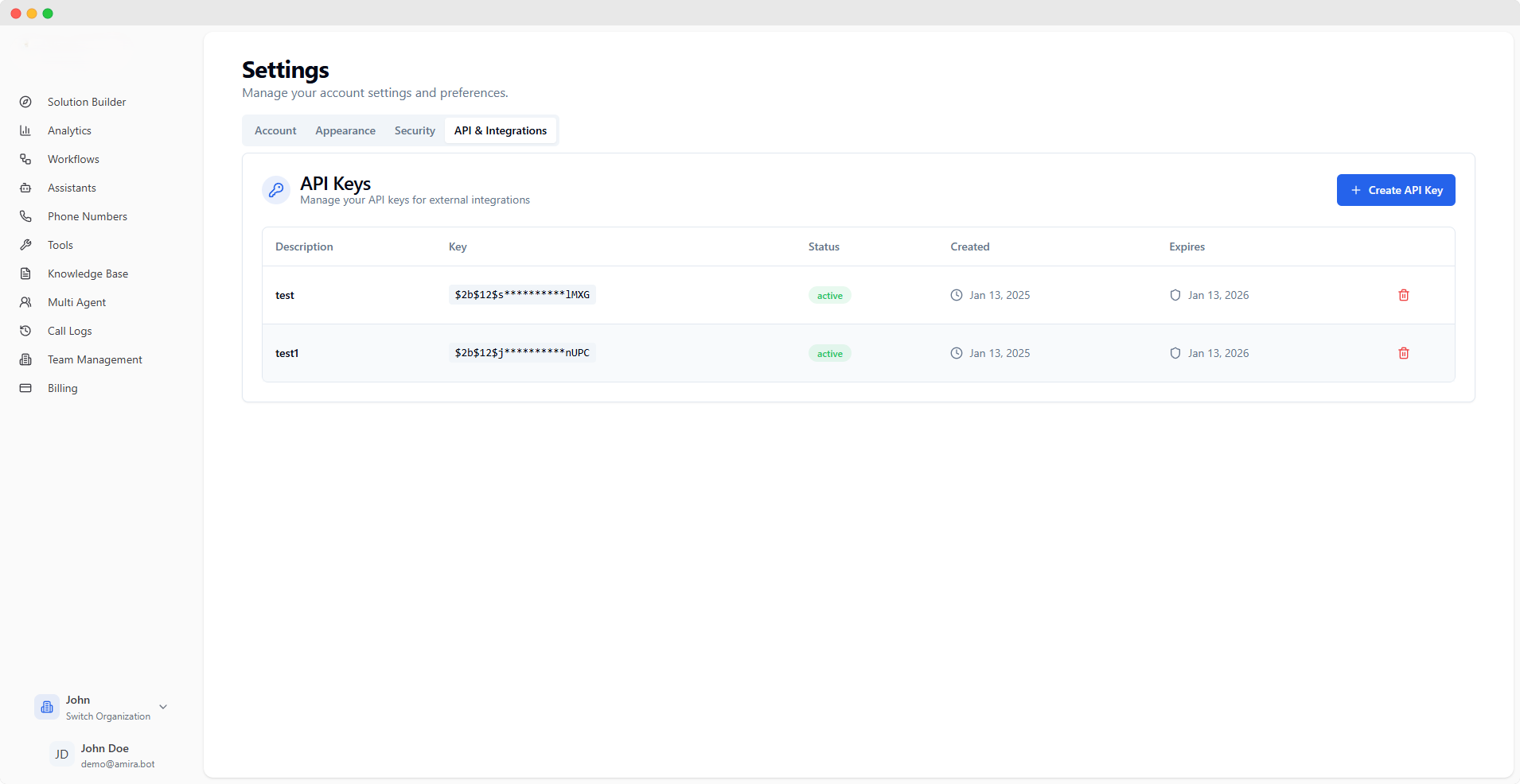 API Management Interface