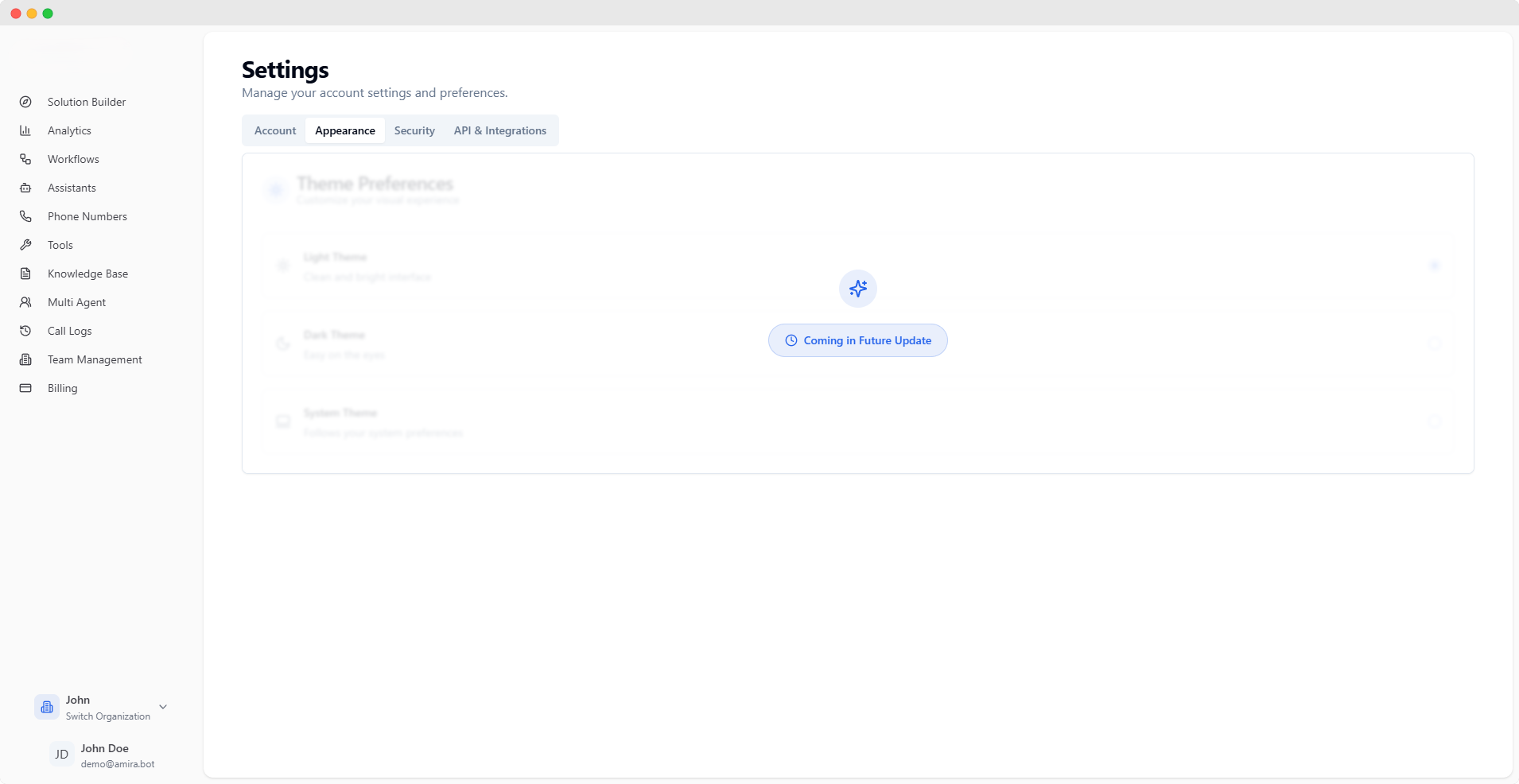 Appearance Settings Interface