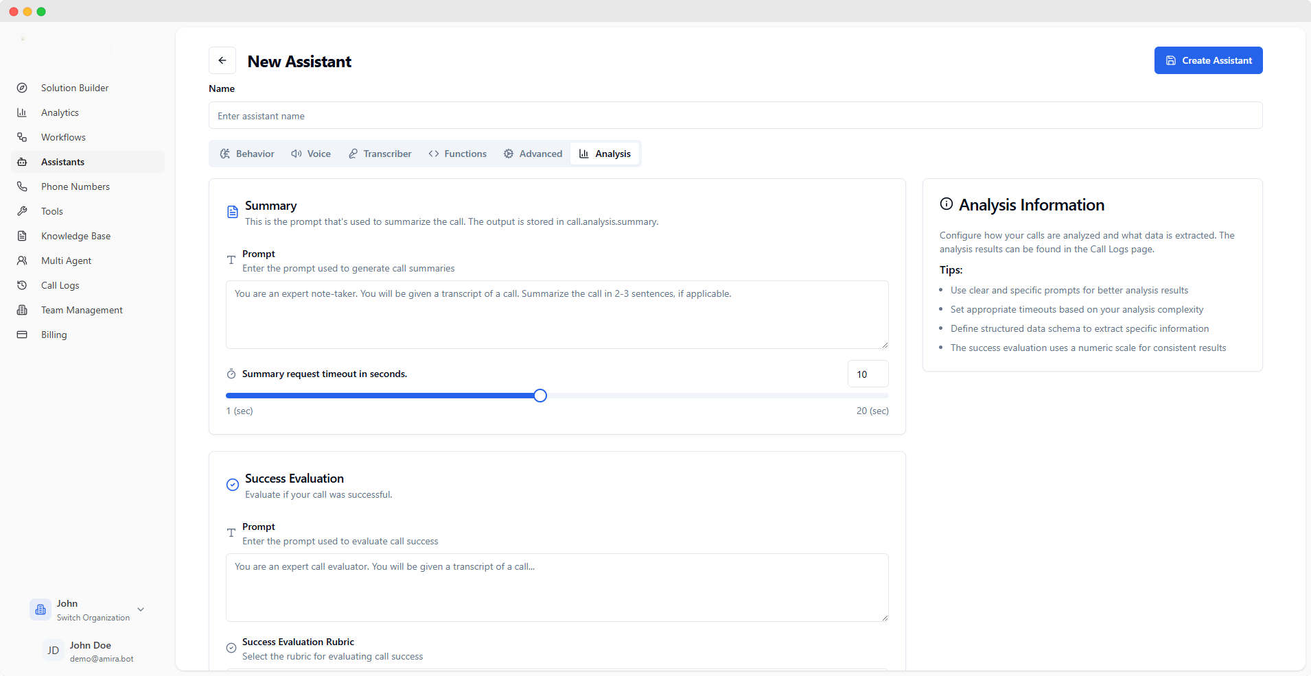 Assistant Analysis Configuration
