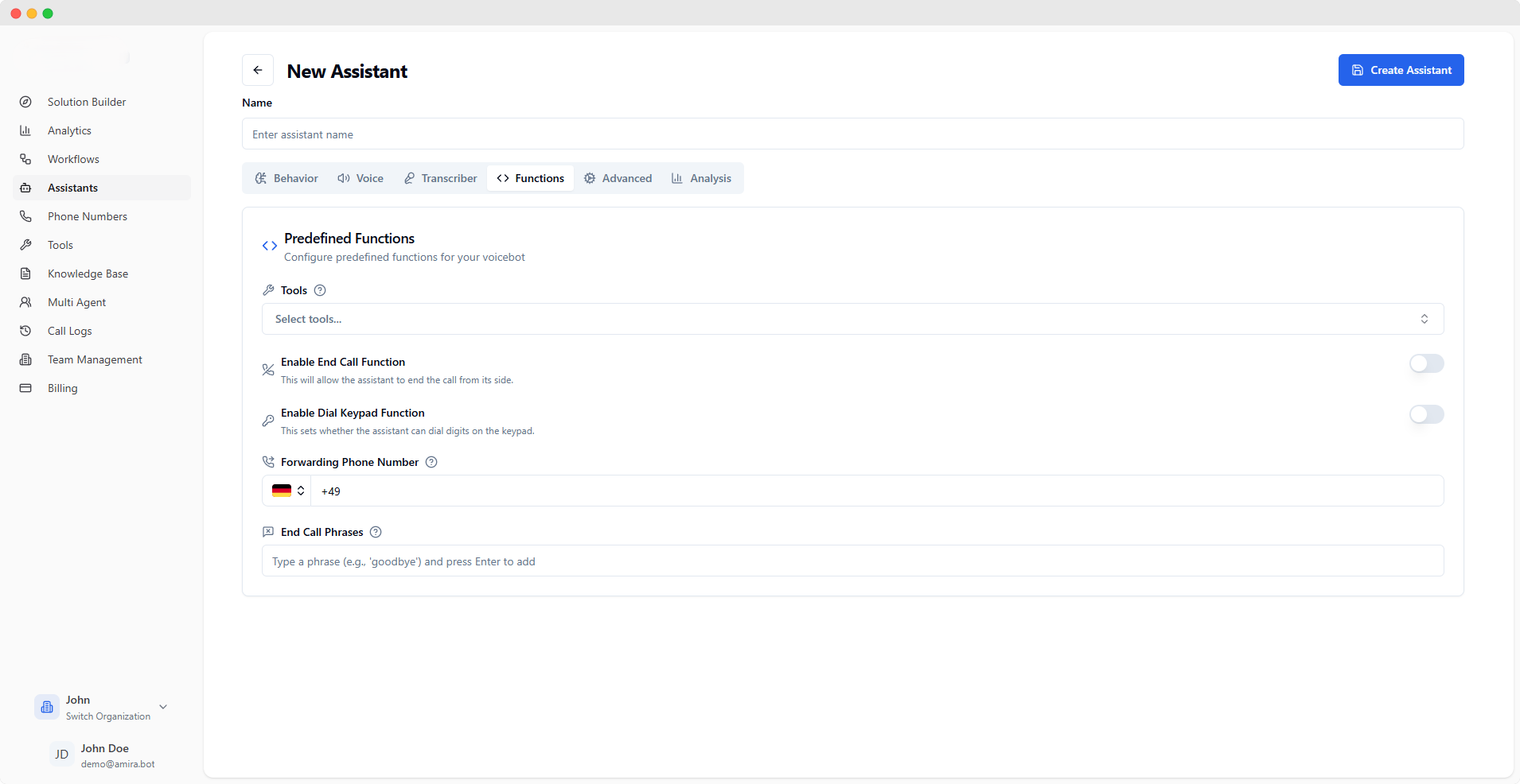 Assistant Functions Configuration