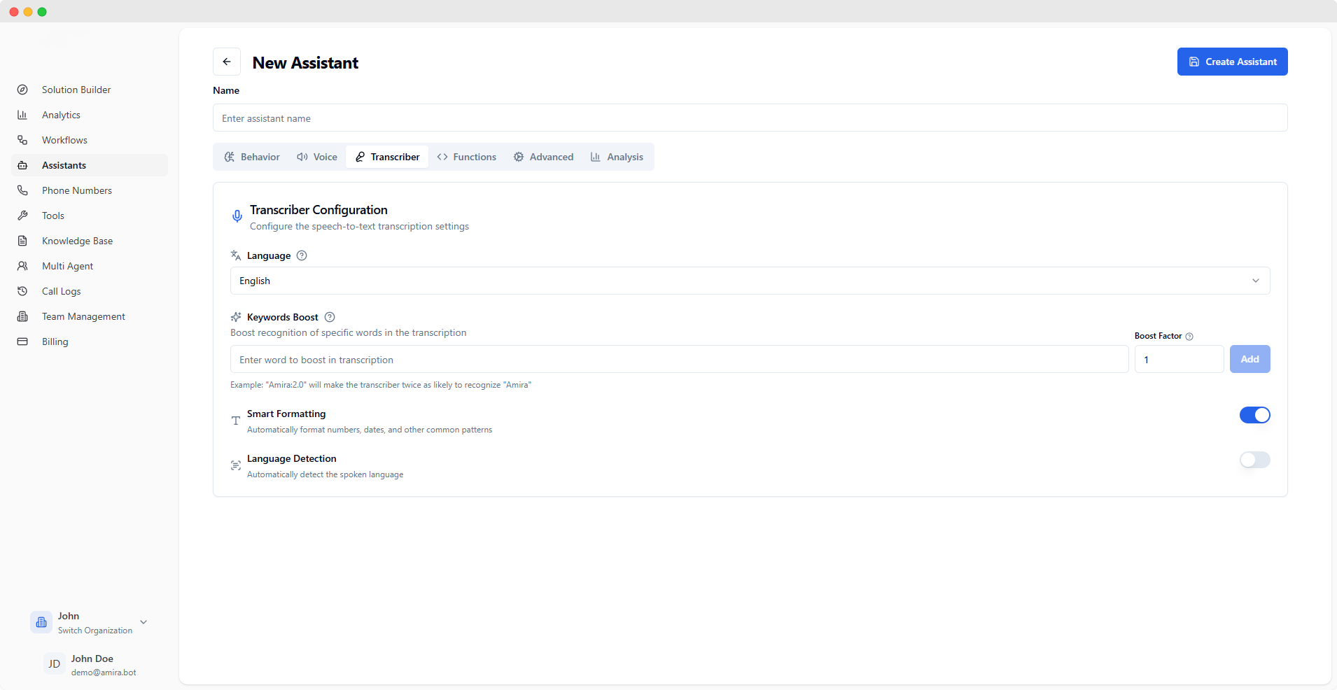 Assistant Transcriber Configuration