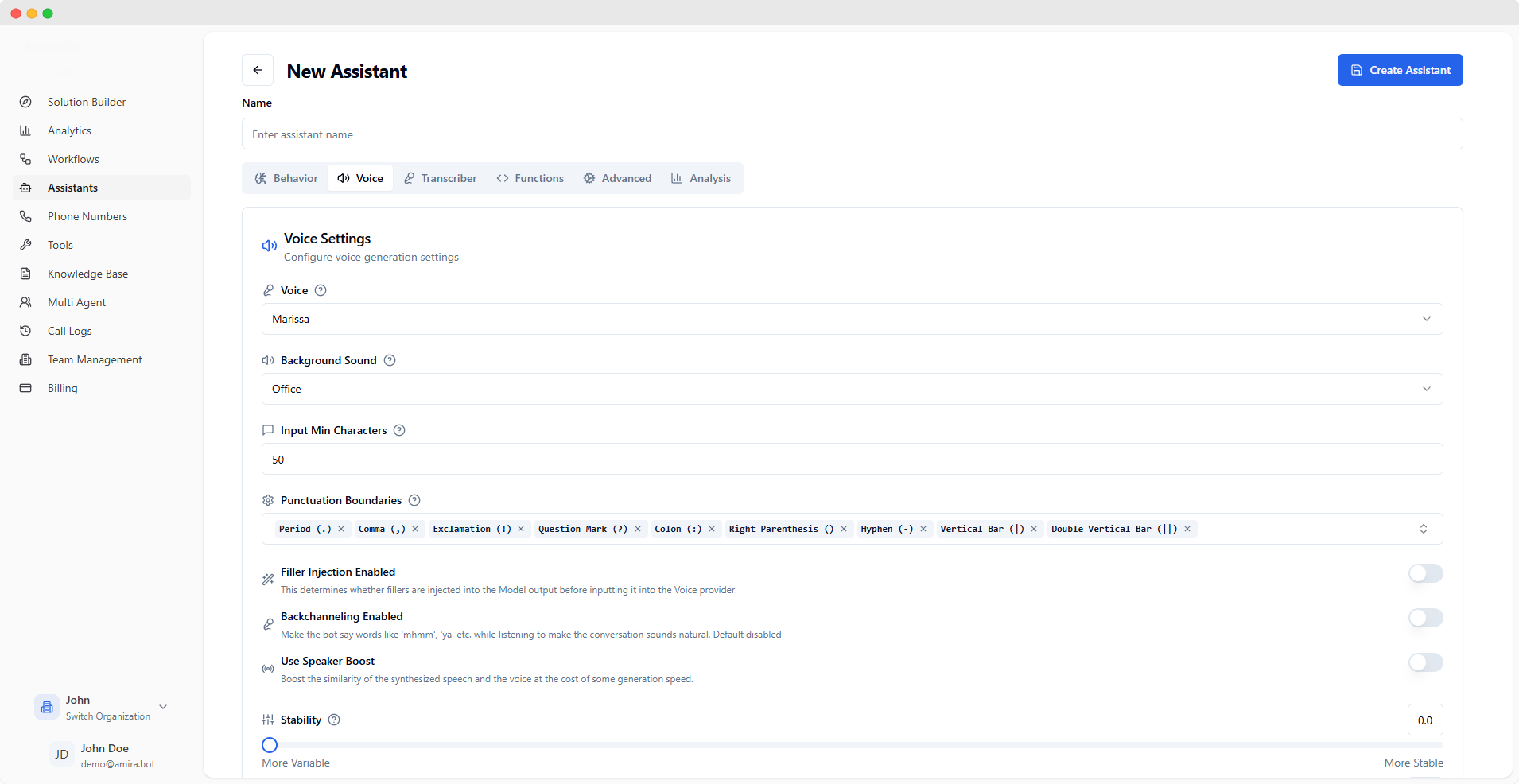 Assistant Voice Configuration
