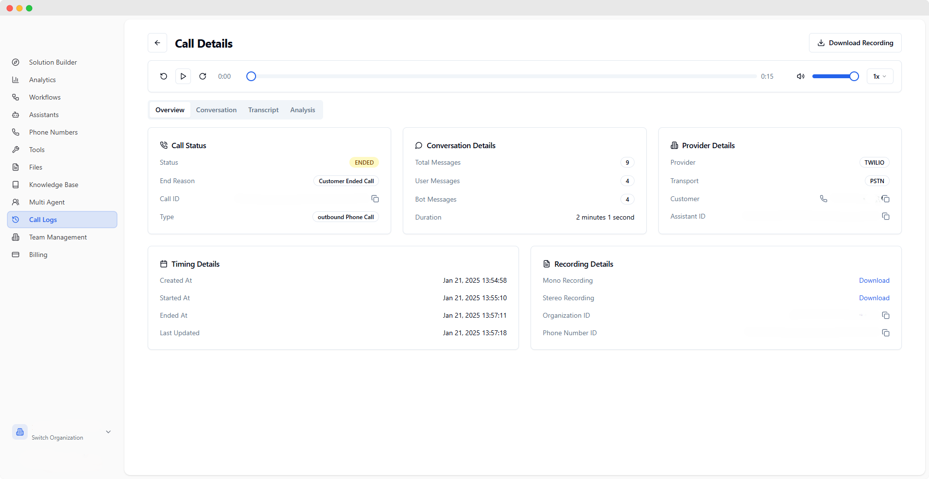 Call Details Overview