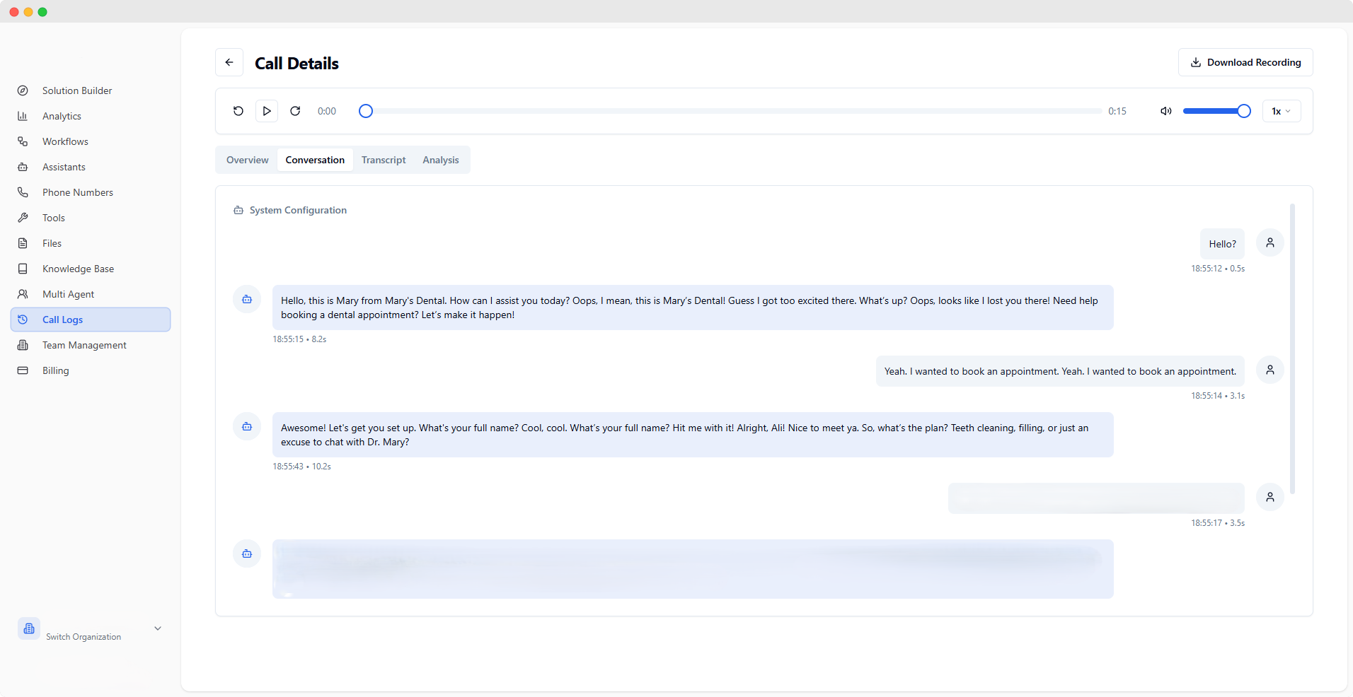 Call Conversation View