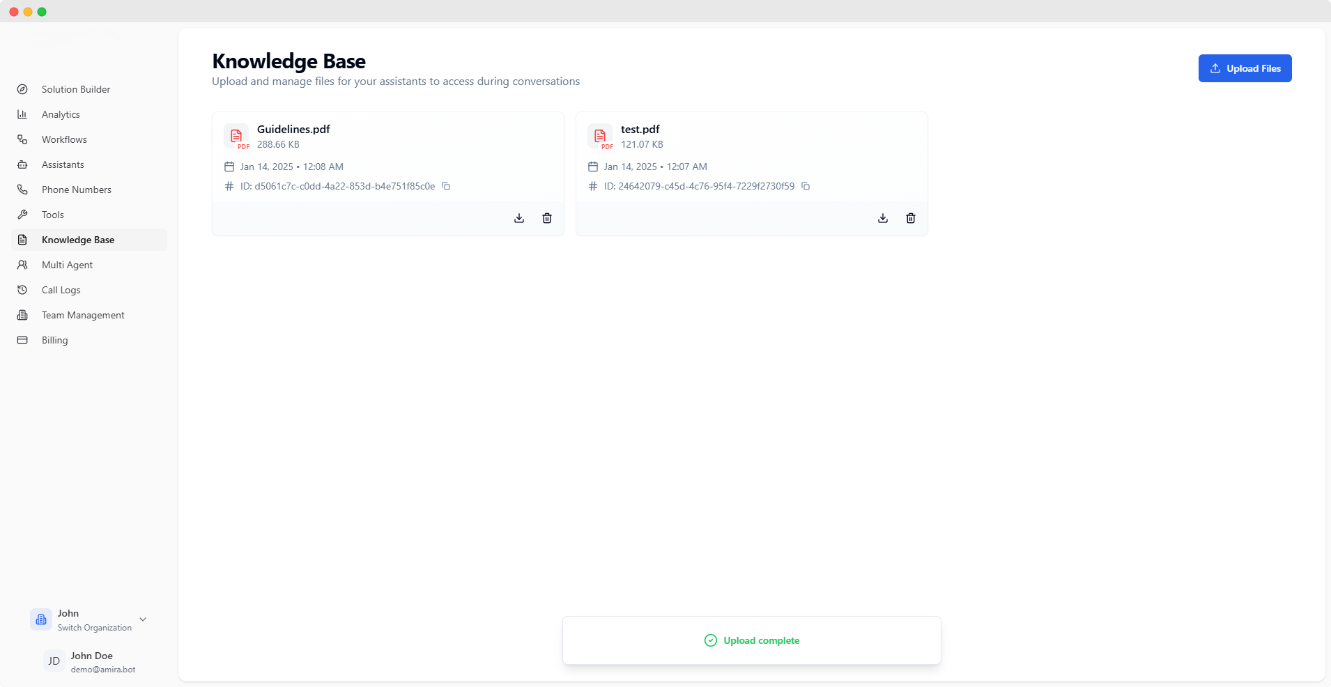 Knowledge Base with Uploaded Files