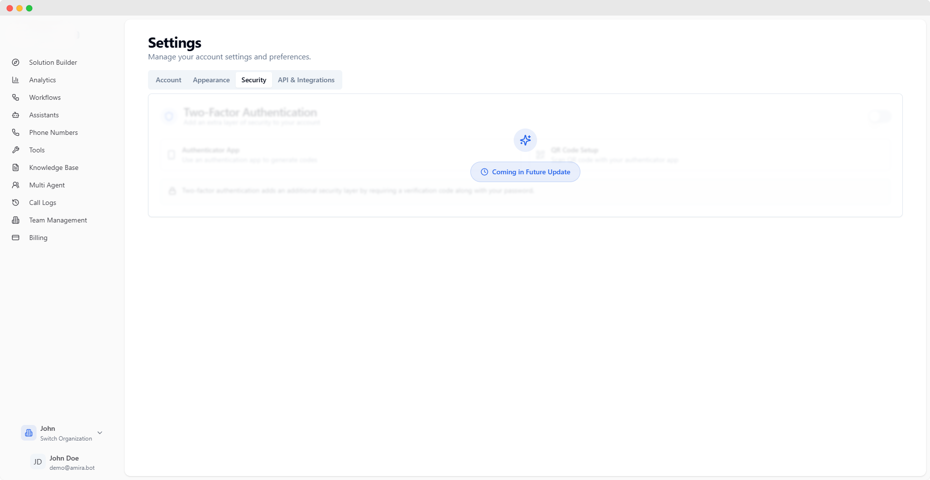 Security Settings Interface